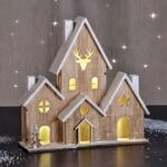 Spetebo LED Holz Haus beleuchtet - Tischdeko mit 6 Lichtern - Weihnachtsdeko