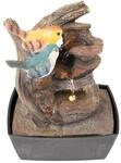 Zimmerbrunnen mit LED-Beleuchtung | Tischbrunnen mit Wasserfall und Vogel-Motiv 