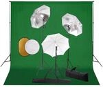 vidaXL Fotostudio Set mit Leuchten Schirmen Hintergrund Reflektor Teleskop