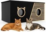 QLS Katzenhaus Outdoor XXL isoliert mit Vorhang 85 x 45 cm Schwarz