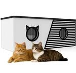 QLS Katzenhaus Outdoor XXL isoliert mit Vorhang 85 x 45 cm Wei&szlig;