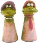 2er Set Keramik Zaunstecker, Zaunhocker, Zaunfigur, Gartenfigur, Gartendeko, Figur