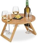 Relaxdays Picknick Weintisch, klappbar, HxD: 22x39cm, Getr&auml;nkehalter 4 Weingl&auml;ser &