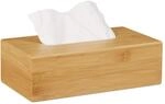 Relaxdays Kosmetikt&uuml;cherbox Bambus, HBT: 8,5 x 27,5 x 15,5 cm, Tuchspender f&uuml;r