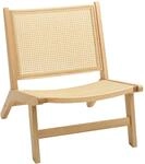HOMCOM Sessel Relaxsessel ohne Armlehne mit Rattan-R&uuml;ckenlehne Naturholz