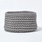 HOMESCAPES gestrickter Aufbewahrungskorb in grau, runder Strickkorb/Stoffkorb...