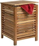 Relaxdays W&auml;schetruhe, herausnehmbarer Sack, 80 l, braun/wei&szlig;