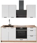 Vicco Singlek&uuml;che Fame-Line, Wei&szlig; Landhaus/Goldkraft Eiche, 190 cm | 5 Module...