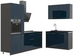 Vicco K&uuml;chenzeile Fame-Line, Dunkelblau HGL/Anthrazit, 220 x 120 cm | 8 Module...