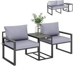 Outsunny 3-teiliges Balkonm&ouml;bel Set 2 Sessel mit Tisch, aus Stahl, Grau |...