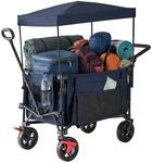 Relaxdays Bollerwagen, faltbar, 150 kg, Dach, blau | Teleskop- & Schiebegriff,
