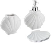 Badezimmer Set wei&szlig; 3-teilig aus Naturstein Dolomit mit Muschel-Design Shell