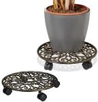 Relaxdays Pflanzenroller, 2er Set, rund, antikes Design, Gusseisen, HxD 7,5x34 cm,