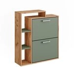 Vicco Schuhkipper Orlando, Goldkraft Eiche/Gr&uuml;n, 80 x 90 cm | mit zwei...