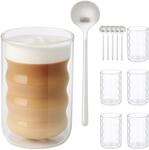 Relaxdays Latte Macchiato Gl&auml;ser, 6er Set, L&ouml;ffel, Spiralform, transparent 