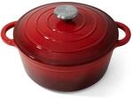 joeji's Gusseisen Br&auml;ter 28cm 2,7L emailliert mit Deckel &ndash; Induktion Rot 