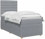 vidaXL LED Boxspringbett mit Matratze Hellgrau 90 x 190 cm Stoff | Anpassbare...