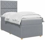 vidaXL LED Boxspringbett mit Matratze Hellgrau 90 x 190 cm Stoff |...