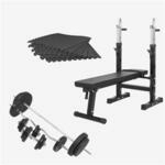GORILLA SPORTS&reg; Hantelbank mit 100 kg Hantelset, Ablage und Dip-Station |...