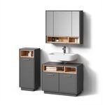 Livinity Badm&ouml;bel-Set Temo, Anthrazit 80 cm | 3-teilig &middot;...