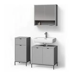 Livinity Badm&ouml;bel-Set ATERNO, Grau 70 cm | 3-teilig &middot; Waschtischunterschrank...