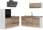 Vicco K&uuml;chenzeile R-Line, Sonoma/Wei&szlig; 160 cm | 6 Module &middot; H&ouml;henverstellbare