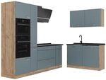 Vicco Eckk&uuml;che R-Line, Blau-Grau/Goldkraft Eiche 230 x 120 cm | 8 Module &middot;