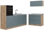 Vicco K&uuml;chenzeile R-Line, Blau-Grau/Goldkraft Eiche 220 cm | 6 Module &middot;