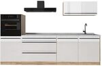 Vicco K&uuml;chenzeile R-Line, Wei&szlig; Hochglanz/Goldkraft Eiche 280 cm | 5 Module &middot;