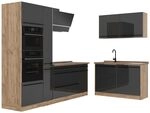 Vicco Eckk&uuml;che R-Line, Anthrazit Hochglanz/Goldkraft Eiche 230 x 120 cm | 8...