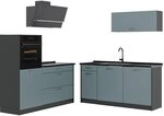 Vicco K&uuml;chenzeile R-Line, Blau-Grau/Anthrazit 160 cm | 6 Module &middot;