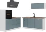 Vicco K&uuml;chenzeile R-Line, Blau-Grau/Wei&szlig; 160 cm | 6 Module &middot;...