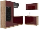 Vicco Eckk&uuml;che R-Line, Rot Hochglanz/Goldkraft Eiche 230 x 120 cm | 8 Module &middot;