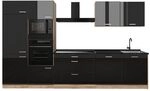 Vicco K&uuml;chenzeile "R-Line", Schwarz Hochglanz/Goldkraft Eiche 340 cm | 7 Module &middot;