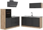 Vicco K&uuml;chenzeile R-Line, Anthrazit Landhaus/Goldkraft Eiche 160 cm | 6 Module &middot;