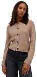 OPUS Strickjacke Damen | Abnehmbarer Fellkragen, M&eacute;lange-Effekt, Verk&uuml;rzt