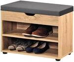 Kesper Schuhschrank mit Sitzbank aus Holz und Stoff in der Farbe Natur-Grau, Ma&szlig;e:
