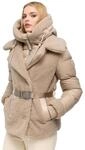 Navahoo Damen Winterjacke kurzer Pl&uuml;sch-Trenchcoat Kuschelh&auml;schen 14 | L&auml;nge: