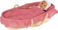 goki 15252 - Puppentragekorb mit Bettzeug, Puppenbett und Tragetasche in rot