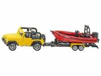 siku 1658, Jeep mit Boot, Metall/Kunststoff, Gelb/Rot, Abnehmbarer Anhänger,