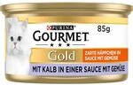 GOURMET Gold Zarte H&auml;ppchen in Sauce mit Gem&uuml;se, mit Kalb, 12 x 85g | Katzenfutter
