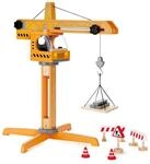 Hape Gro&szlig;er Baukran &ndash; Holz Baukran Spielset mit Zubeh&ouml;r & Absperrungen,