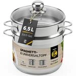 Kr&uuml;ger Edelstahl Spaghettitopf &Oslash; 24 cm | hoher Pasta- & Nudeltopf 6,5 L 