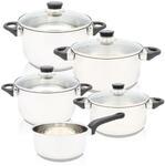 Kr&uuml;ger Edelstahl Topfset Apollo 5-teilig | T&ouml;pfe mit Glasdeckel & Stieltopf 