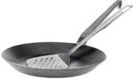 GR&Auml;WE Schmiedeeiserne Bratpfanne F400, &Oslash; 24 cm, Eisenpfanne mit Wender, 400&deg; C