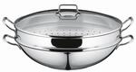 WMF Macao Wok Induktion 4-teilig, Wokpfanne 36 cm mit Glasdeckel, Ablagegitter,