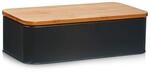 Zeller 25377 Brotkasten m. Bamboo Deckel, Metall, matt schwarz, ca. 42,5 x 23 x 13
