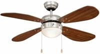 Deckenventilator mit Beleuchtung Classic, Geh&auml;use Nickel, Fl&uuml;gelfarbe Walnu&szlig;, 105