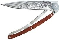 Deejo Taschenmesser TATTOO FL&Uuml;GEL, Stahl AISI 420, Liner Lock, Rosenholz-Schalen,