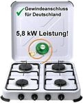 Bluecraft Campingkocher 4 flammig Gaskocher mit 5,8 kW Leistung f&uuml;r Gasflaschen